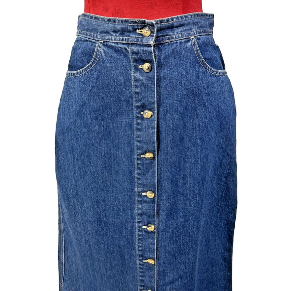 Vintage Gloria Vanderbilt Maxi Long Skirt Blue Denim Size 8 Button Front Cotton - Picture 2 of 11